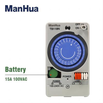 TB118N 100-240VAC 50-60Hz Din Rail Mechanical Timer Switch Waterproof With Transparent Plastic Protective Cover Battery