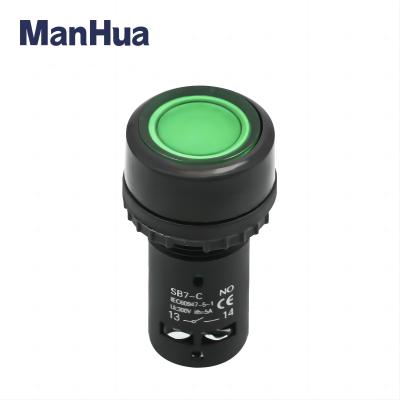XB7 Green LED lights Push Button Switch on off With Rubber Sleeve Free Shipping