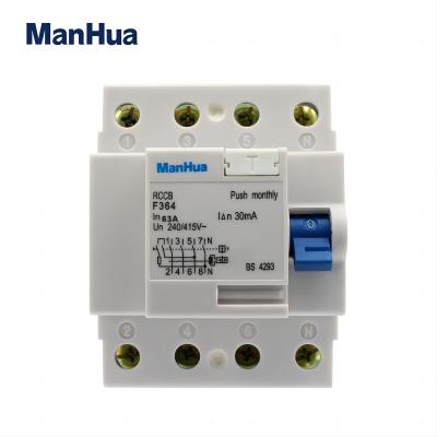 F364 25A 40A 63A Electronic RCCB 240VAC 30mA 4P 6KA Residual Current Circuit Breaker Electric Leakage Protection MCB