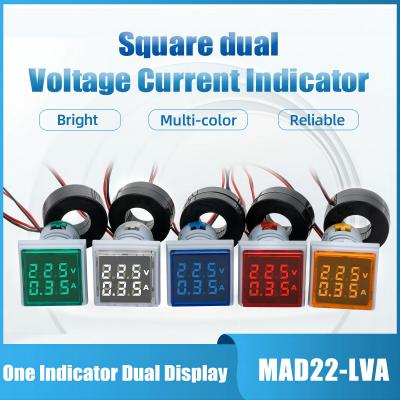 MAD22-LVA 1pc 22MM AC60-500V Voltmeter +0-100A Ammeter Square Panel LED Digital Voltage Curret Indicator