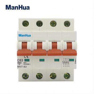 MK7-63 6000A UK Market MCB 4Poles ~230/400V 6A 20A 63A CE Certificate LED color indicator Mini Circuit Breaker