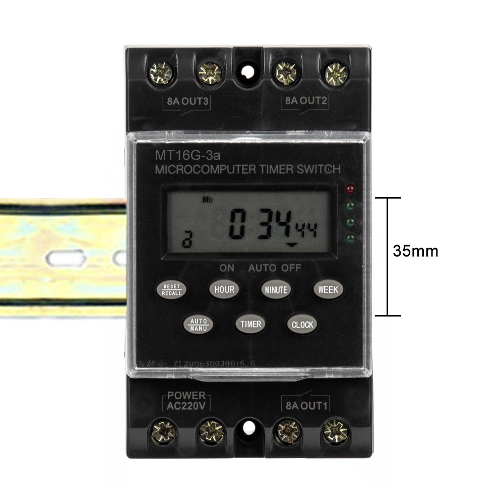 Manhua Electronic Programmable Time Switch AC 220V 25A 1 Minute to 168 Hours Digital Automatic Timer Din Rail Mount MT16G-3a