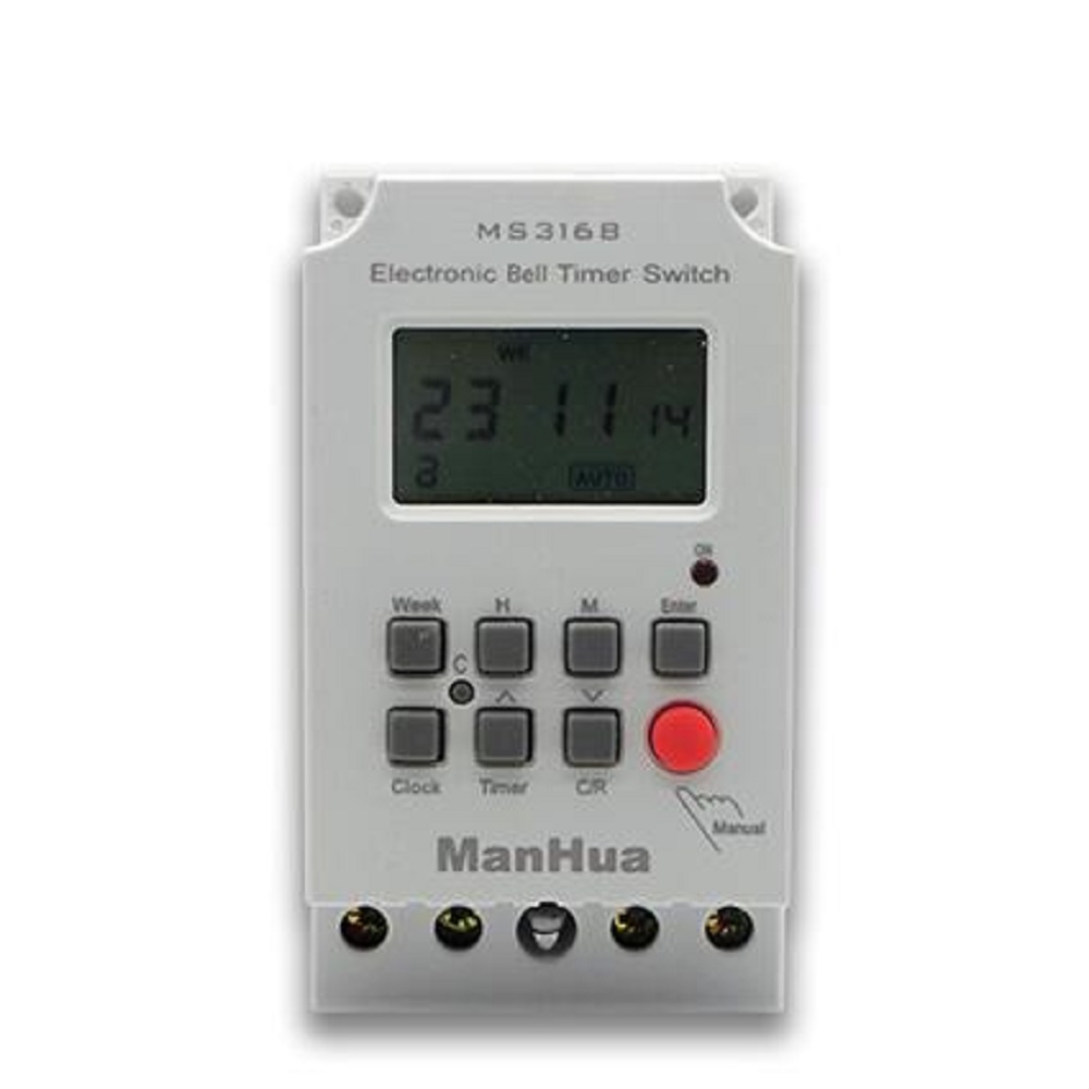 Manhua 220VAC 25A MS316B with cover weekly Programmable 99 ON Duration 23hours 59 Seconds With LCD Display School Bell Timer